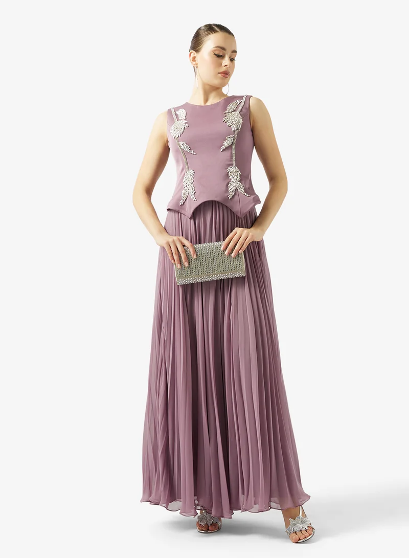 Akadia Fashion  CRYSTAL DETAIL PLISSE CHIFFON DRESS for Women | Best Price UAE